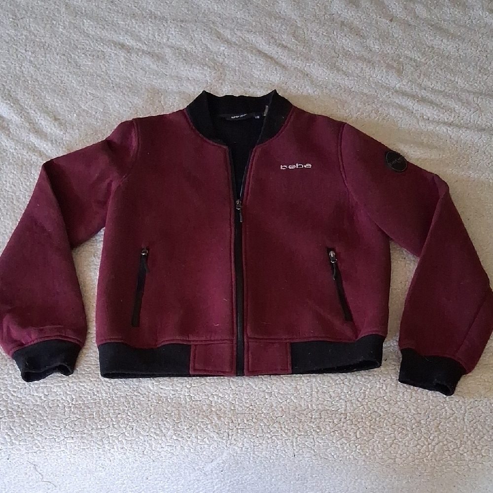 bebe Burgundy and Black Bomber Jacket